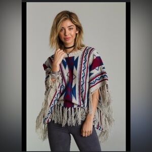 Raga Sz M Aztec Dreams Poncho with Nordic Fringe